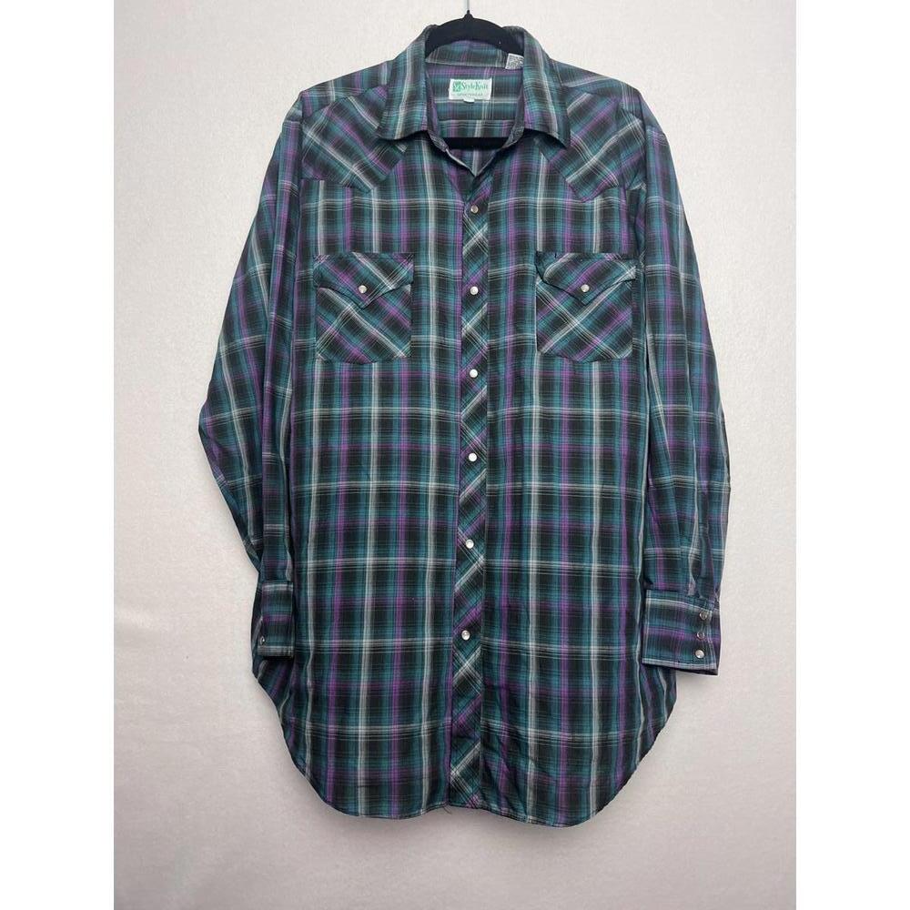 StyleKnit Sportswear Men's Long Sleeve Plaid Button-Up Shirt Size XXL Pearl Snap